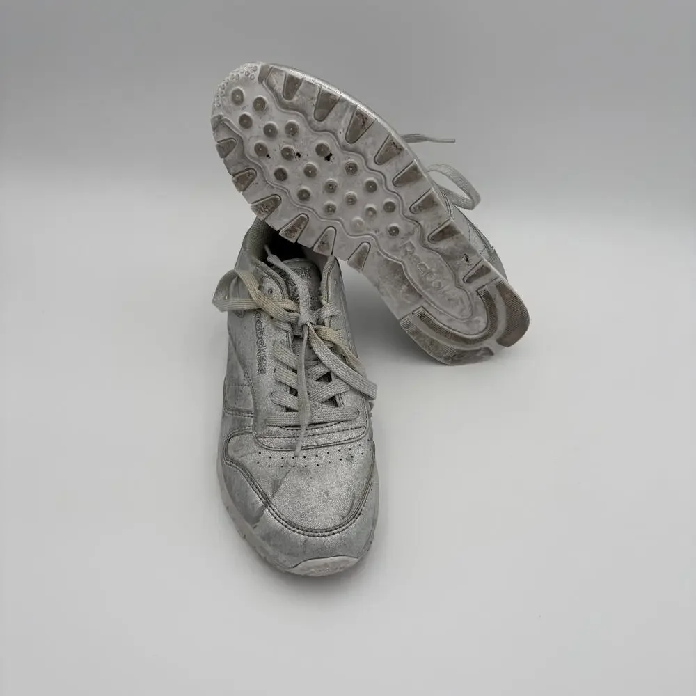Reebok Shoes Womens 7.5 Classic Casual Sneakers Silver Leather Lace Up BD5757